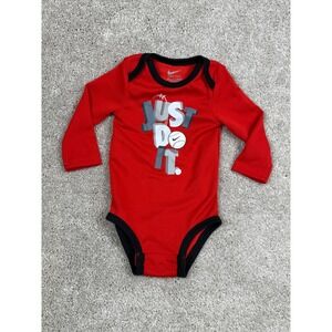 Nike Dri-FIT Baby 12M Red Long Sleeve Just Do It Baseball Bodysuit